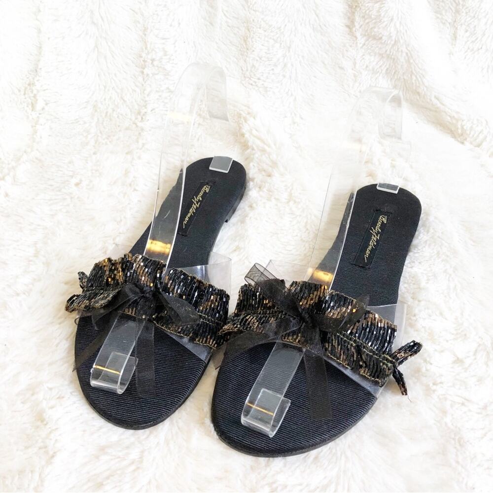 Beverly Feldman black brown beaded slip on sandals size 38 or US 7.5